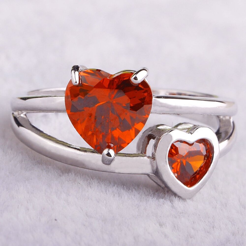 New - Red Garnet Hearts Silver Ring - Size 7 or 8